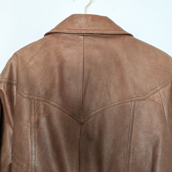 Wilsons Leather Adventure Bound Brown Leather Tie Waist Moto Jacket Pockets L - Picture 7 of 12
